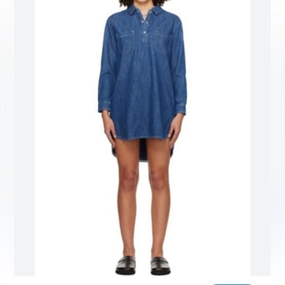 Max Studio Quarter Button Down Long Sleeve MIDI Denim Dress